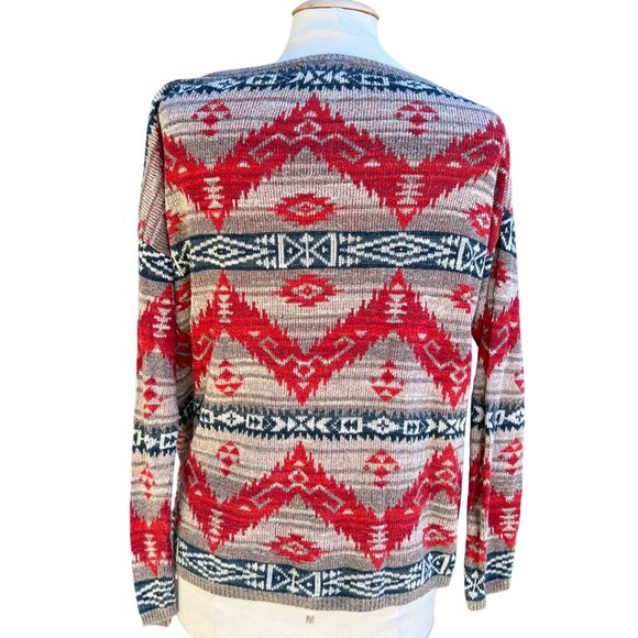 Ralph Lauren Denim & Supply Red‎ Aztec Southwest Sweater Womens Cotton Size M - Picture 3 of 8